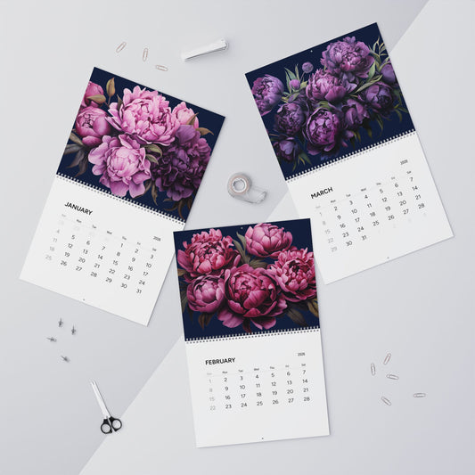 2026 Floral Wall Calendar — Pink Peonies