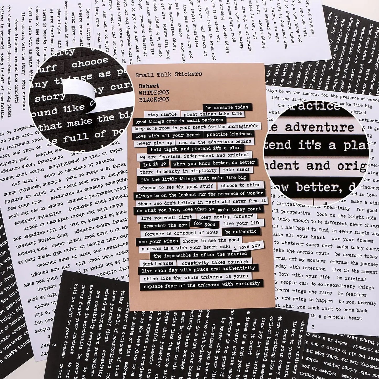 8 Sheet Quote Stickers for Journaling Small Talk Stickers Phrase Word Notebook DIY for Art Journal Collage Album Aesthetic
