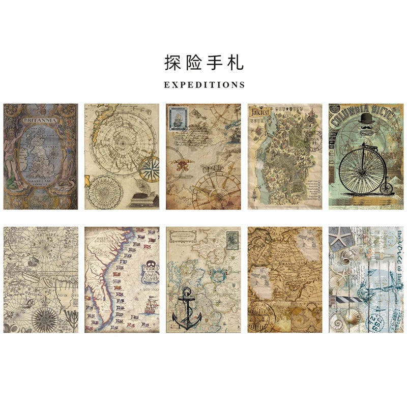10 Pcs Junk Journal Large Size Retro Map Material Paper Diy Scrapbooking Collage Album Week Diary Decoration Background Paper