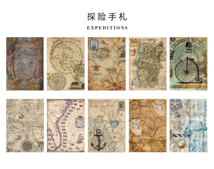 10 Pcs Junk Journal Large Size Retro Map Material Paper Diy Scrapbooking Collage Album Week Diary Decoration Background Paper
