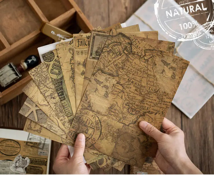 10 Pcs Junk Journal Large Size Retro Map Material Paper Diy Scrapbooking Collage Album Week Diary Decoration Background Paper
