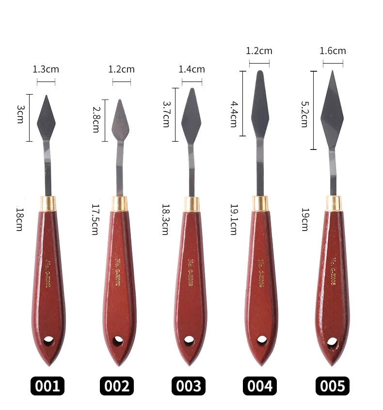1pcs Oil painting scraper Art supplies Single 22 types of gouache paint Wooden high elastic stainless steel flat pointed spatula