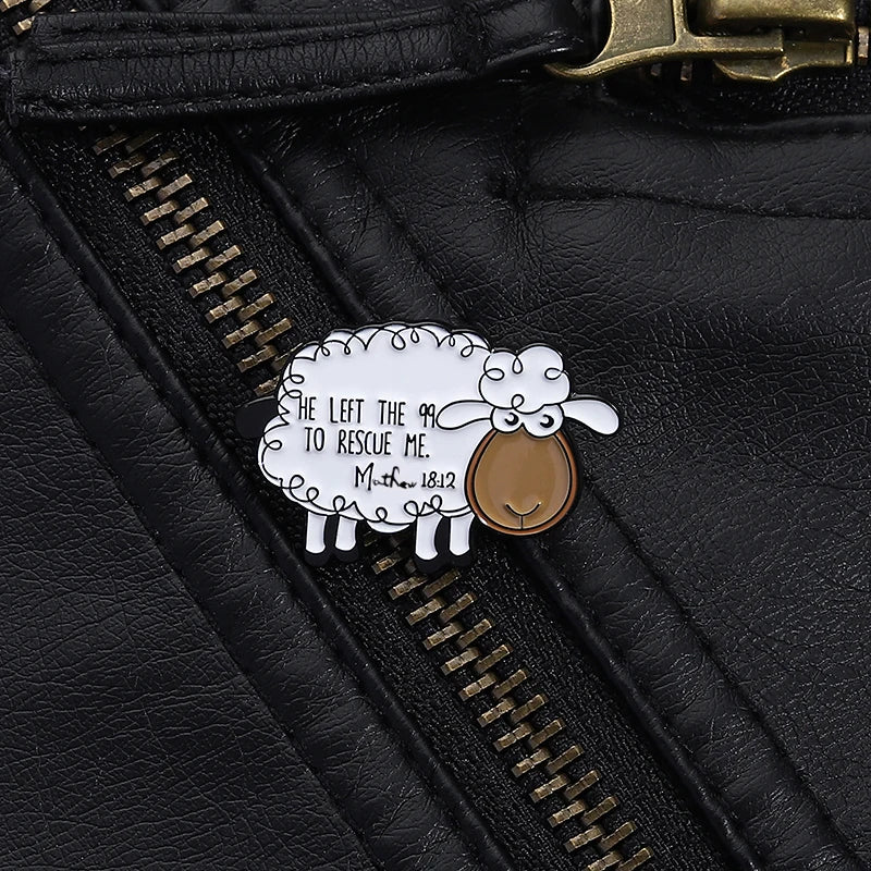 He Left The 99 to Rescue Me Christian Enamel Pins Christian Faith Jesus Sheep Brooch Bag Lapel Badge Jewelry Gifts for Friends