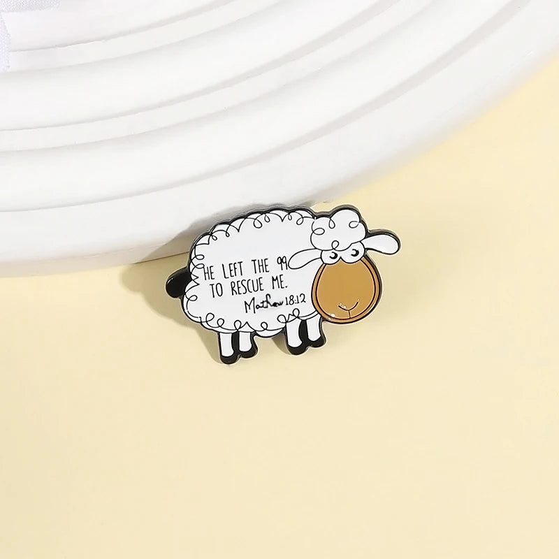 He Left The 99 to Rescue Me Christian Enamel Pins Christian Faith Jesus Sheep Brooch Bag Lapel Badge Jewelry Gifts for Friends