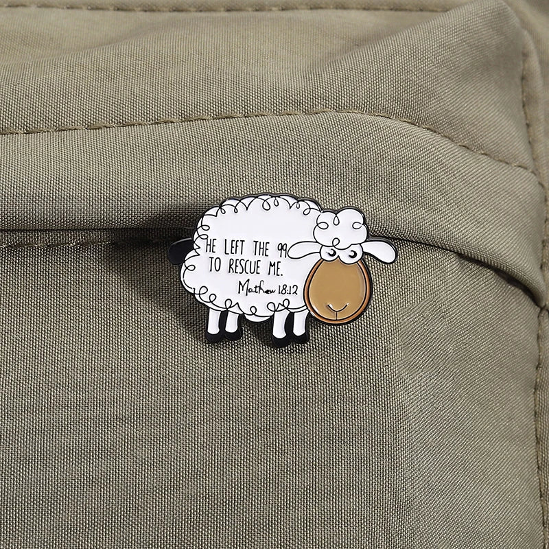 He Left The 99 to Rescue Me Christian Enamel Pins Christian Faith Jesus Sheep Brooch Bag Lapel Badge Jewelry Gifts for Friends