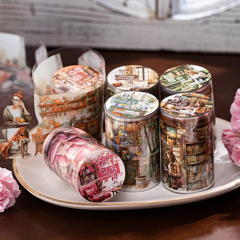 Journamm 60mm*2m Landscaping PET Tape Junk Journal Decor Junk Journal DIY Scrapbooking School Supplies Collage Stationery Tapes