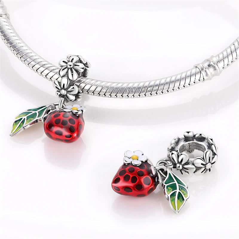 Charms 925 Sterling Silver Strawberry Pendants Charms Fit Original Charms Bracelets Necklace Beads DIY Jewerlry Accessories
