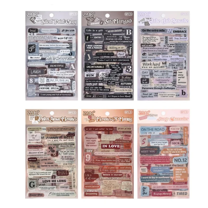 AA81-6 Pack For JOURNALING Quote Stickers–36 Sheets Of Funny Motivational Love Word Stickers For Scrapbooking For JUNK Journal