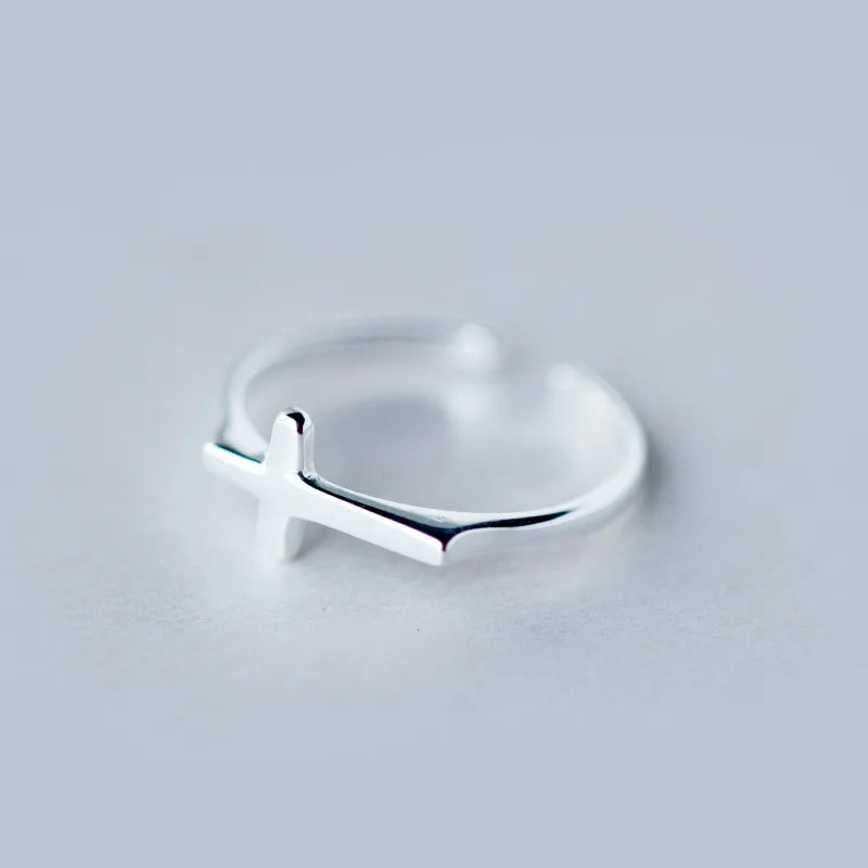 SOFTPIG Real 925 Sterling Silver Cross Adjustable Ring For Charming Women Party Trendy Fine Jewelry Minimalist Accessories
