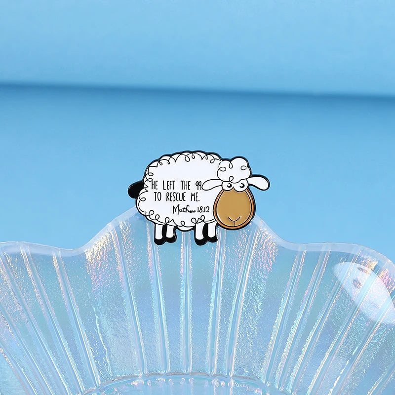 He Left The 99 to Rescue Me Christian Enamel Pins Christian Faith Jesus Sheep Brooch Bag Lapel Badge Jewelry Gifts for Friends