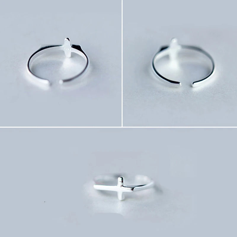 SOFTPIG Real 925 Sterling Silver Cross Adjustable Ring For Charming Women Party Trendy Fine Jewelry Minimalist Accessories