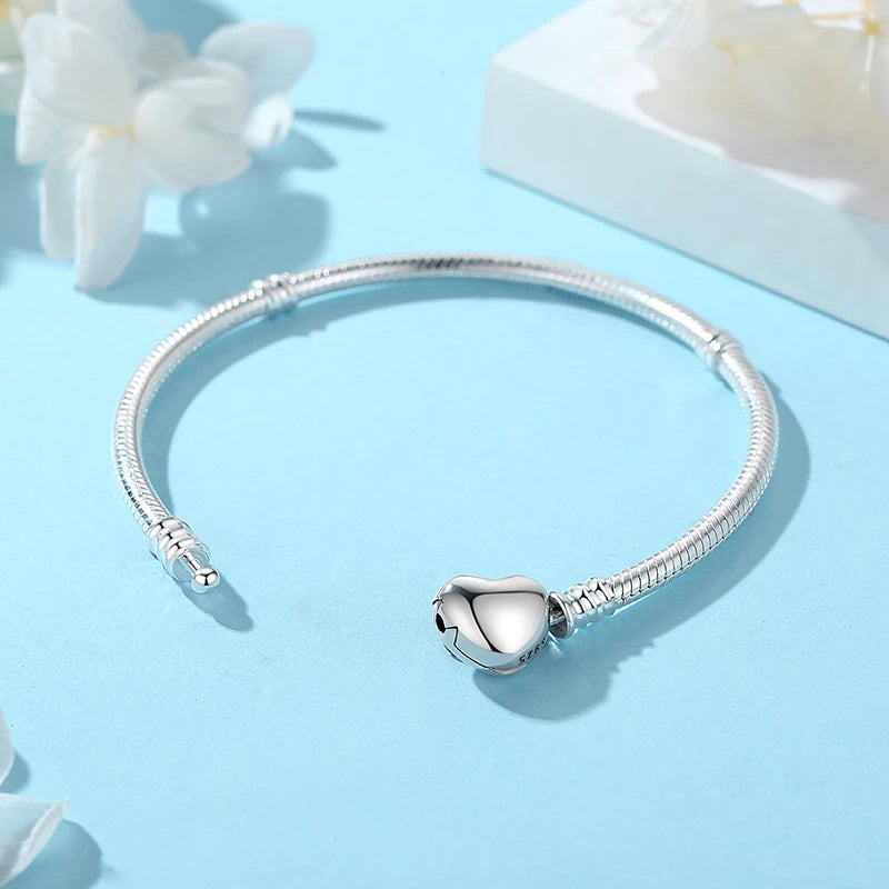 Original 925 Sterling Silver Bracelet For Women Charms Beads Rose Gold Heart Bracelets Bangles Snake Chain Luxury Jewelry Gift
