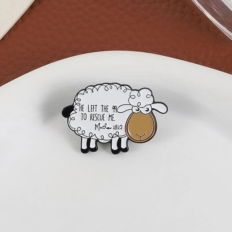 He Left The 99 to Rescue Me Christian Enamel Pins Christian Faith Jesus Sheep Brooch Bag Lapel Badge Jewelry Gifts for Friends