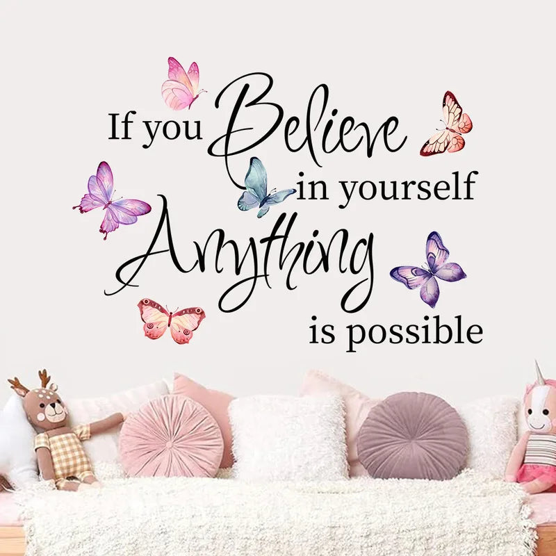 Butterfly Inspirational English Phrases Wall Stickers Living Room Bedroom Home Backgroud Decoration Self-adhesive Wall Decals