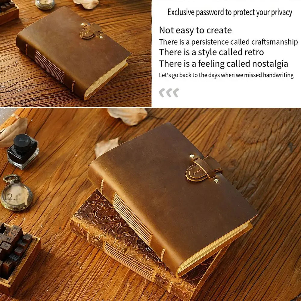 Vintage Leather Bound Journal Handmade Genuine Leather Cover Blank Paper Diary Blank Pages Unlined Travel Sketchbook