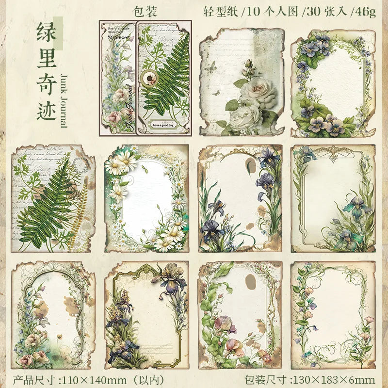 30pcs/pack Vintage Materials Paper Lost Garden Series DIY Scrapbooking Deco Junk Journal Planner Collage Photo Album Craft Paper