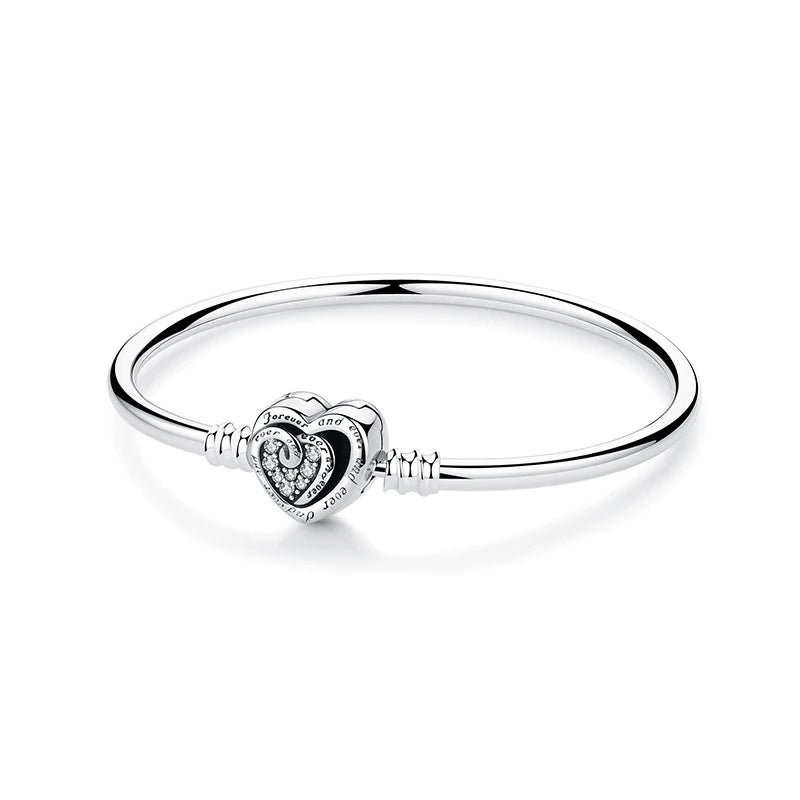 Original 925 Sterling Silver Bracelet For Women Charms Beads Rose Gold Heart Bracelets Bangles Snake Chain Luxury Jewelry Gift