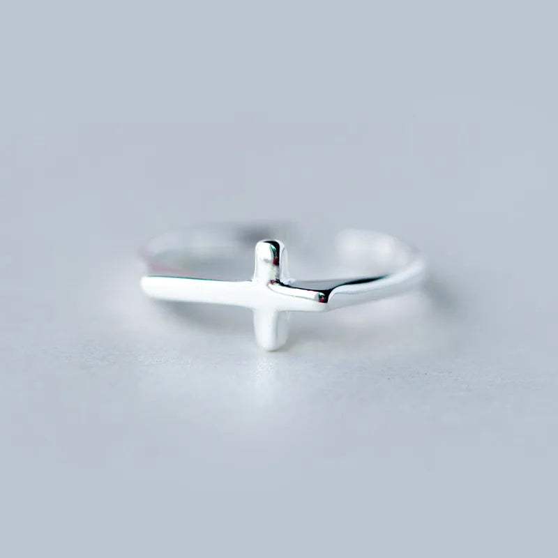 SOFTPIG Real 925 Sterling Silver Cross Adjustable Ring For Charming Women Party Trendy Fine Jewelry Minimalist Accessories