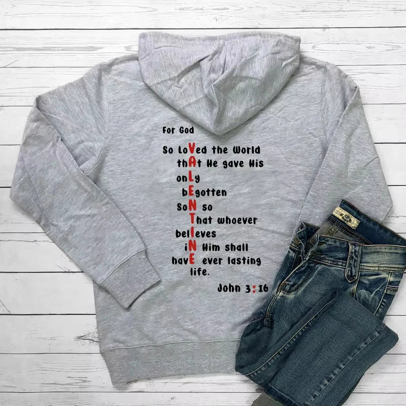 For God So Loved Colored Back Print Hoodies Valentine Bible Verse Pocket Hooded Women Casual Cotton Christian Tumblr Hoodie