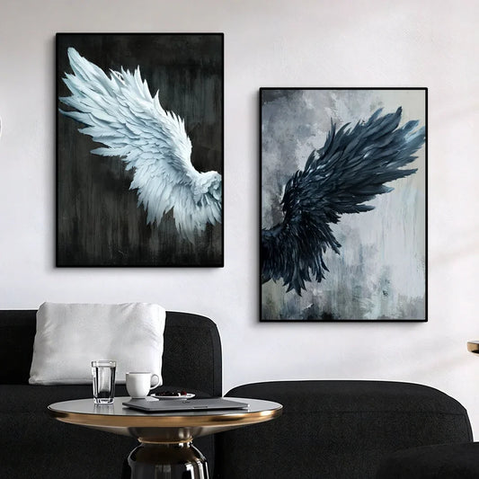 2PCS/Sets Black White Angel Wings Posters Canvas Painting Prints Abstract Vintage Wall Art for Living Room Home Decor Unframed