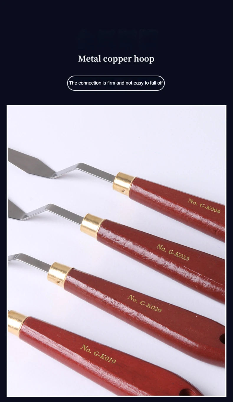 1pcs Oil painting scraper Art supplies Single 22 types of gouache paint Wooden high elastic stainless steel flat pointed spatula