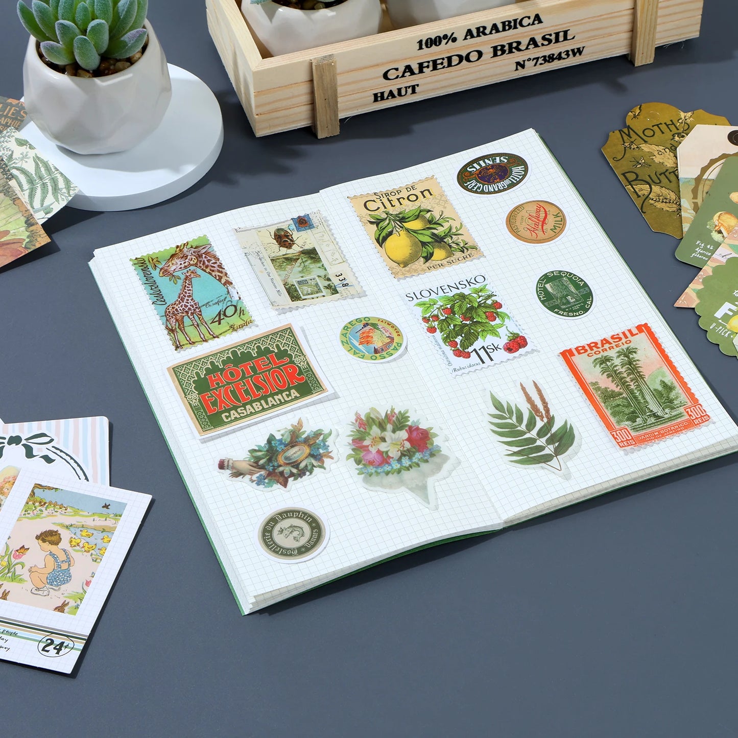 86Pcs Vintage Scrapbook Kit DIY Journaling Supplies Set with Scrapbook Stickers Cards Bookmarks Aesthetic Journaling Arts Craft