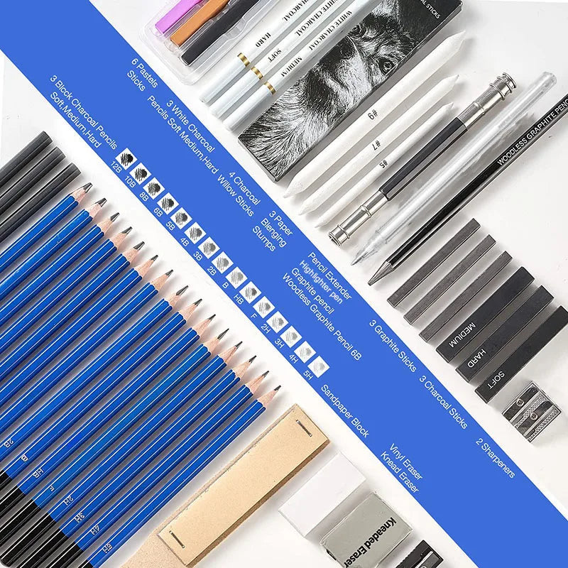 Bview Art Pro Art Kit 49pcs - Sketching Supplies Set with Graphite/Charcoal Pencils, Sketch Pad & Tools for Artists Adults