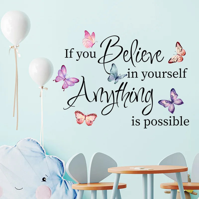 Butterfly Inspirational English Phrases Wall Stickers Living Room Bedroom Home Backgroud Decoration Self-adhesive Wall Decals