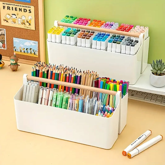 1 large plastic portable storage box with adjustable dividers with handles for art supplies, crafts and family room items