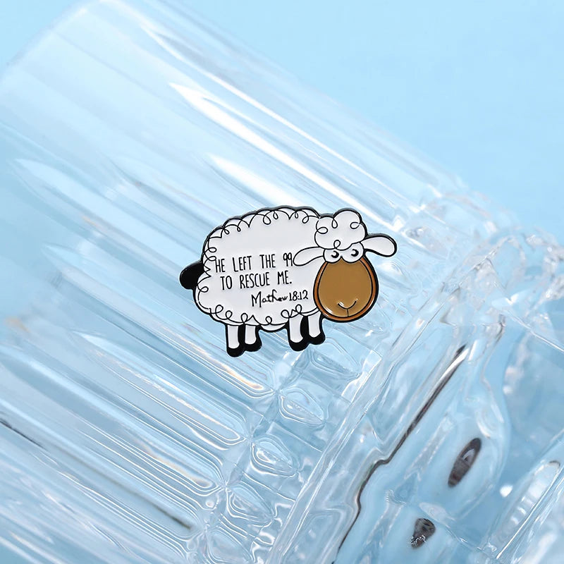 He Left The 99 to Rescue Me Christian Enamel Pins Christian Faith Jesus Sheep Brooch Bag Lapel Badge Jewelry Gifts for Friends