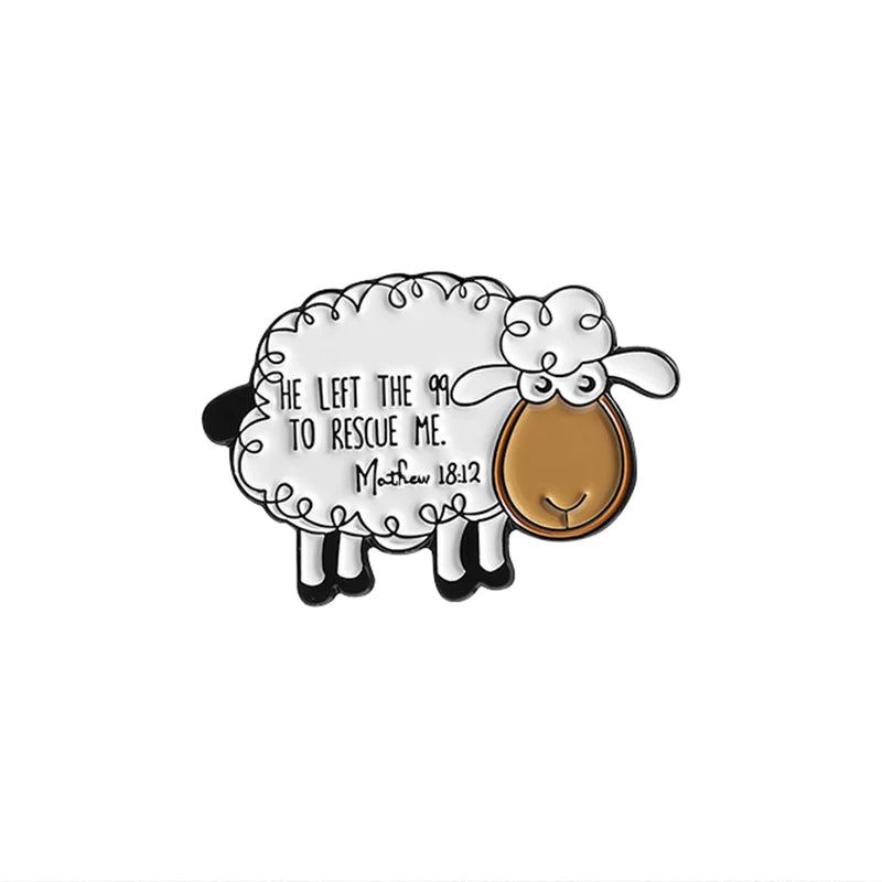 He Left The 99 to Rescue Me Christian Enamel Pins Christian Faith Jesus Sheep Brooch Bag Lapel Badge Jewelry Gifts for Friends