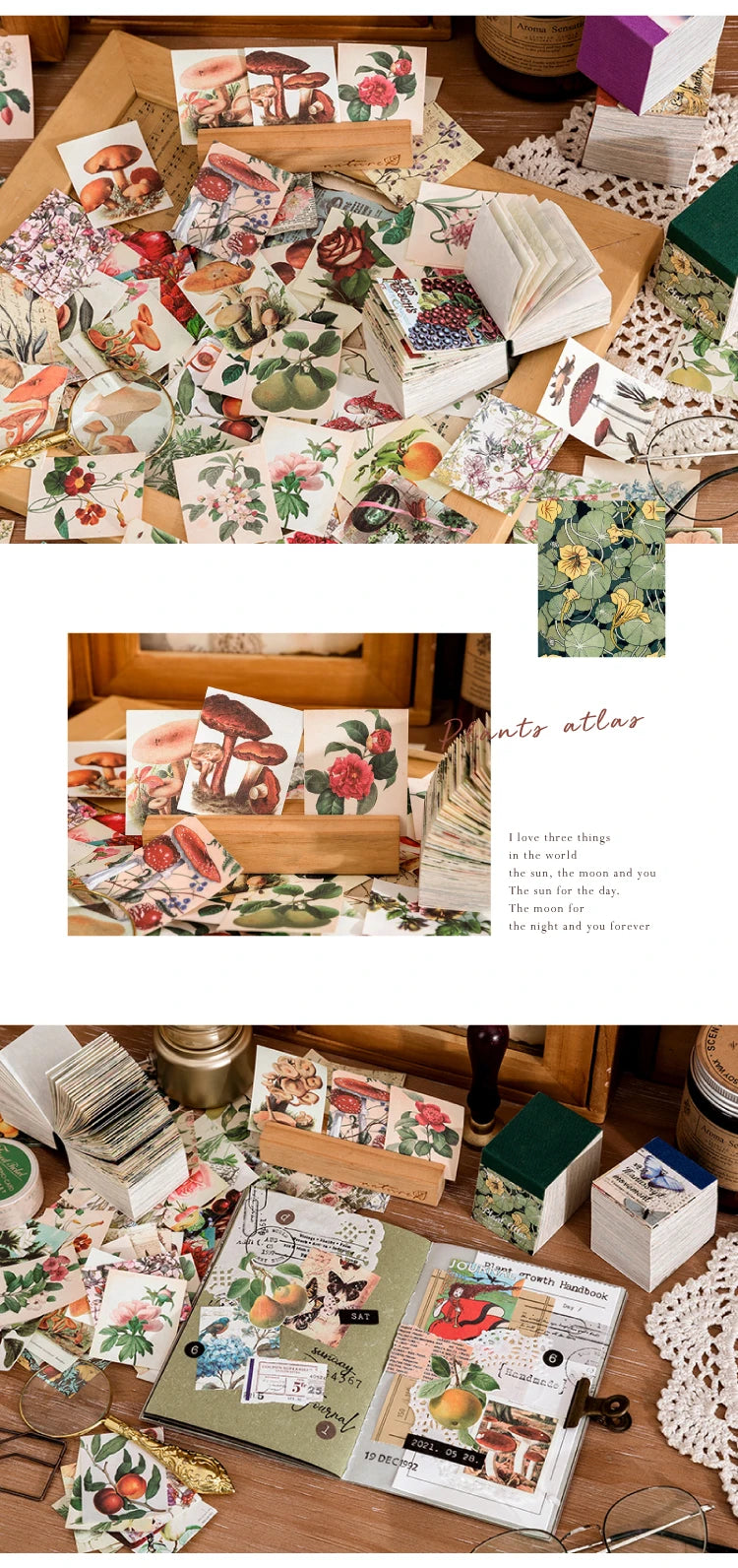 JIANQI 400 pcs Craft Vintage Scrapbooking Paper Kawaii Art Junk Journal Deco Sticker Natural Collection DIY Material Paper