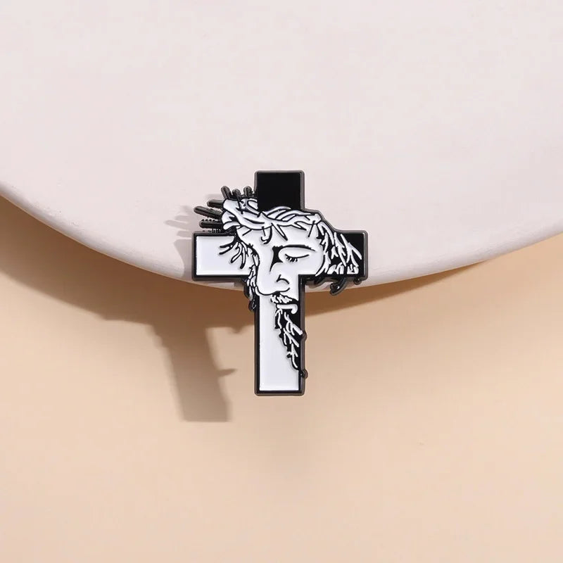 Jesus Cross Enamel Pins Christian Religious Brooches Lapel Badges Hat Clothes Collar Jewelry Decorative Pin for Kids Friend Gift