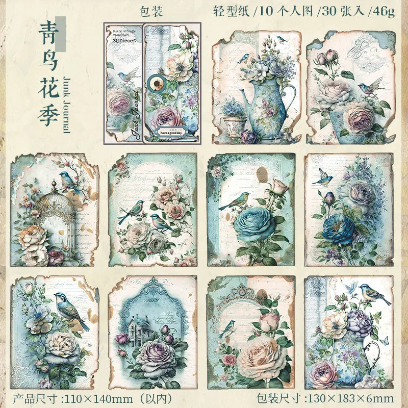 30pcs/pack Vintage Materials Paper Lost Garden Series DIY Scrapbooking Deco Junk Journal Planner Collage Photo Album Craft Paper