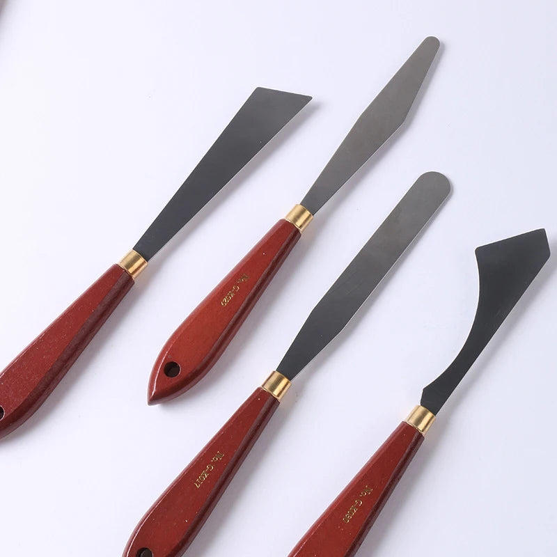 1pcs Oil painting scraper Art supplies Single 22 types of gouache paint Wooden high elastic stainless steel flat pointed spatula