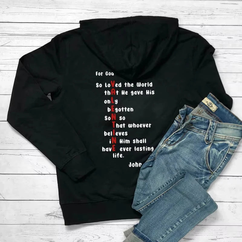For God So Loved Colored Back Print Hoodies Valentine Bible Verse Pocket Hooded Women Casual Cotton Christian Tumblr Hoodie