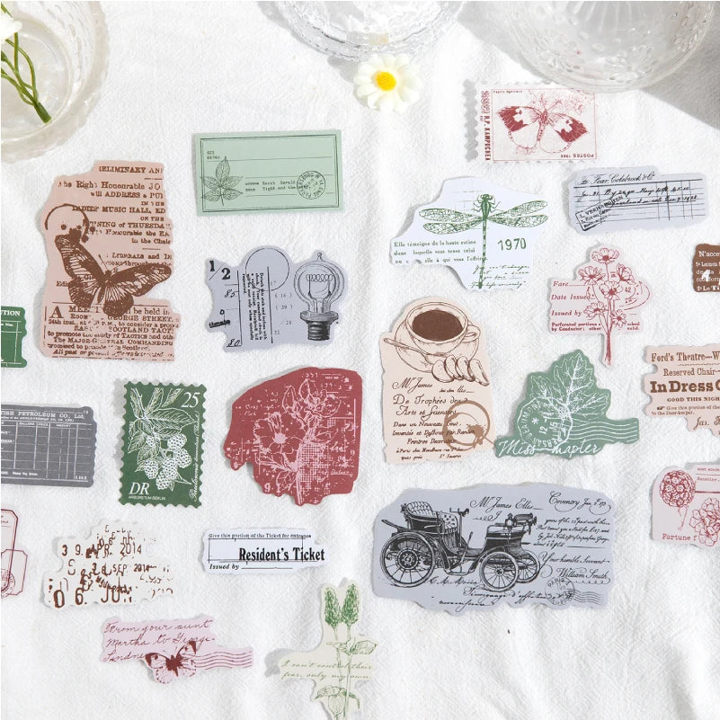 Journal GO 30pcs Retro Antique Stuffs Stickers Collage Junk Journal Scrapbooking diy Vintage Small Hand Made Stationery Labels