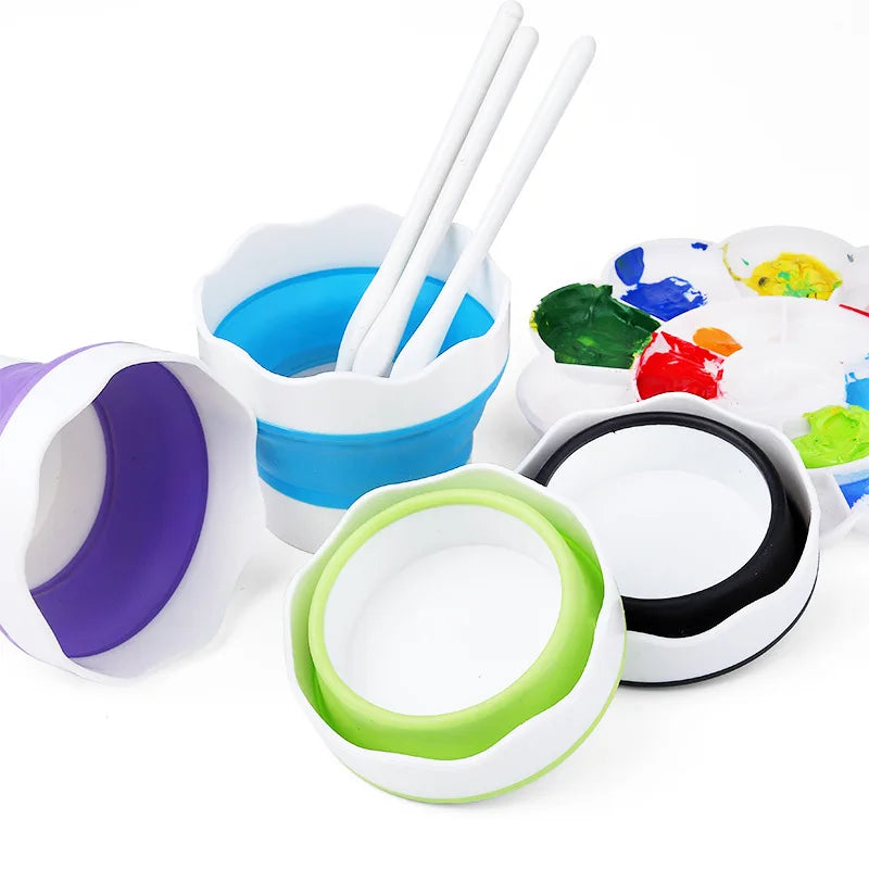 Art Supplies Paint Brush Washer Holder Cleaner Silicone Mini Foldable Painting Water Cup Washing Bucket Basin
