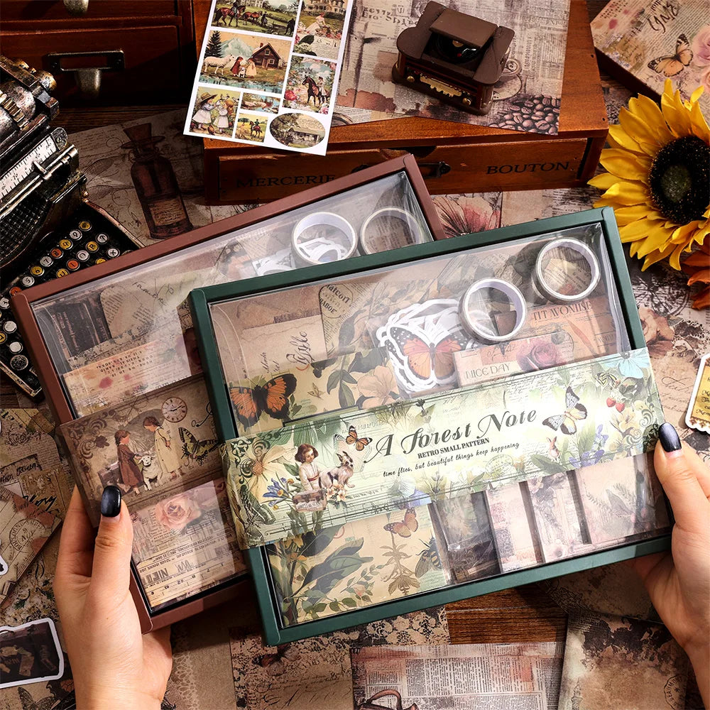 201 Pcs Vintage Aesthetic Scrapbook Paper Set Bullet Junk Journal Kit With Scrapbook Paper Tape DIY Materials For Journaling