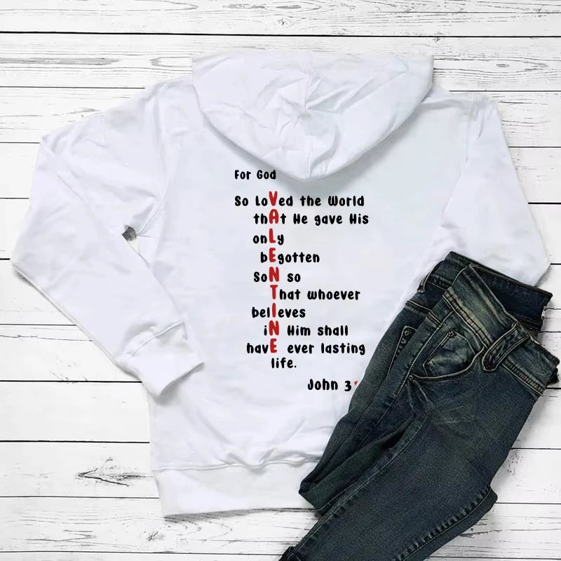 For God So Loved Colored Back Print Hoodies Valentine Bible Verse Pocket Hooded Women Casual Cotton Christian Tumblr Hoodie