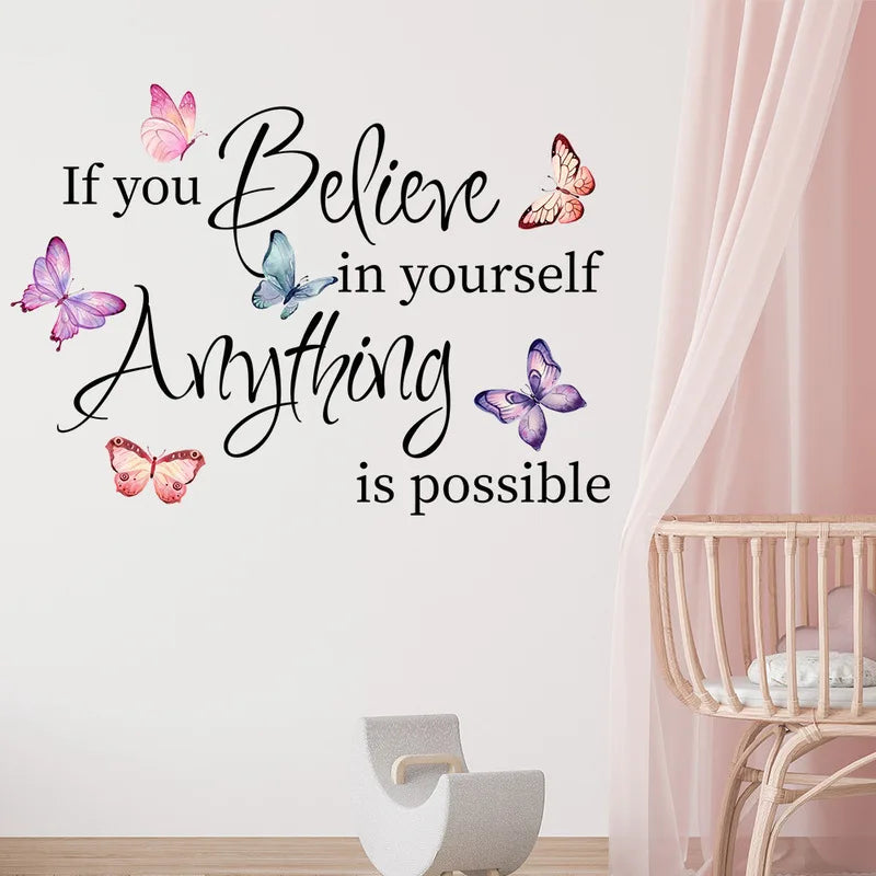Butterfly Inspirational English Phrases Wall Stickers Living Room Bedroom Home Backgroud Decoration Self-adhesive Wall Decals