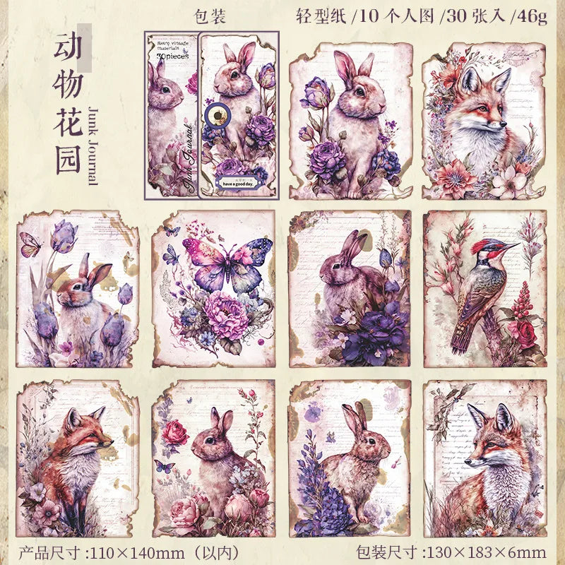 30pcs/pack Vintage Materials Paper Lost Garden Series DIY Scrapbooking Deco Junk Journal Planner Collage Photo Album Craft Paper