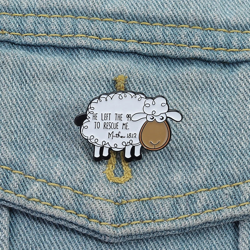 He Left The 99 to Rescue Me Christian Enamel Pins Christian Faith Jesus Sheep Brooch Bag Lapel Badge Jewelry Gifts for Friends
