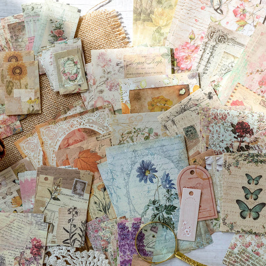 100pcs/pack Decor Scrapbook Vintage Materials Paper Combo Kit DIY Junk Journal Collage Photo Album Retro Background paper