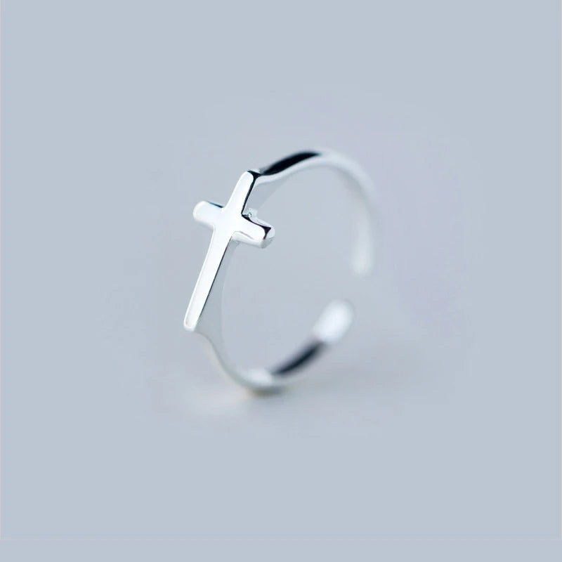 SOFTPIG Real 925 Sterling Silver Cross Adjustable Ring For Charming Women Party Trendy Fine Jewelry Minimalist Accessories
