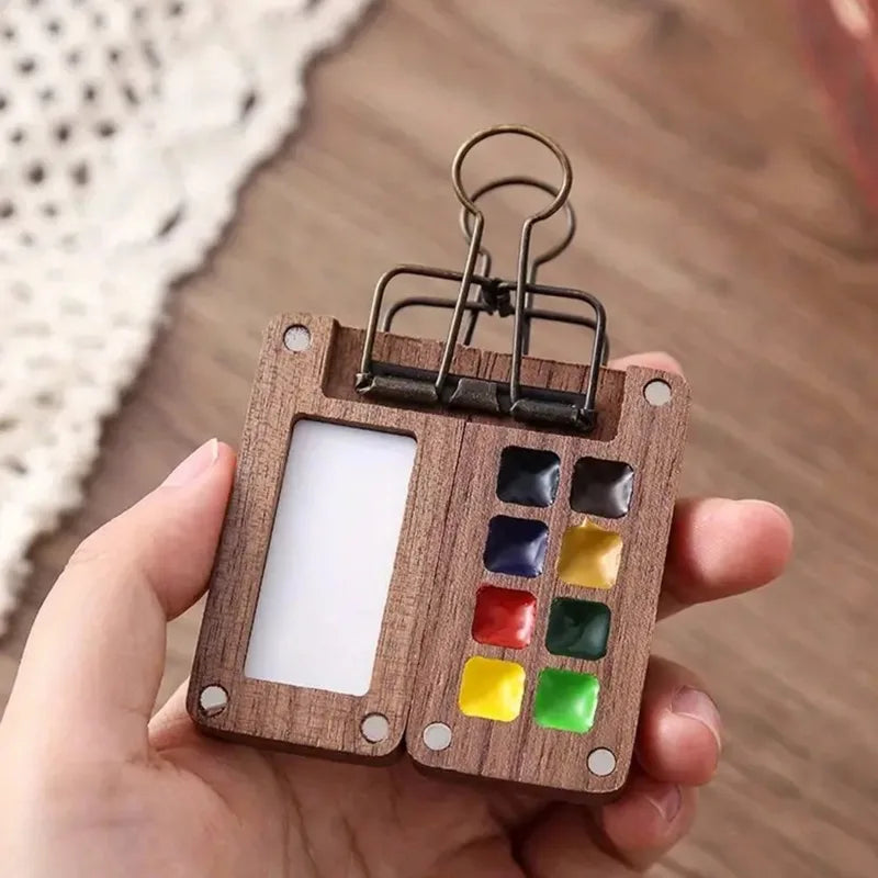 Art Supplies Empty Wooden Watercolor Palette Portable Mini Travel Watercolor Acrylic Paint Box Square Tray Box Art Painting