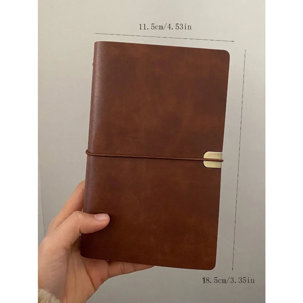 Vintage Leather Notebook - Loose-Leaf Kraft Journal with Strap, Soft Plain Cover Flip Diary Notepad