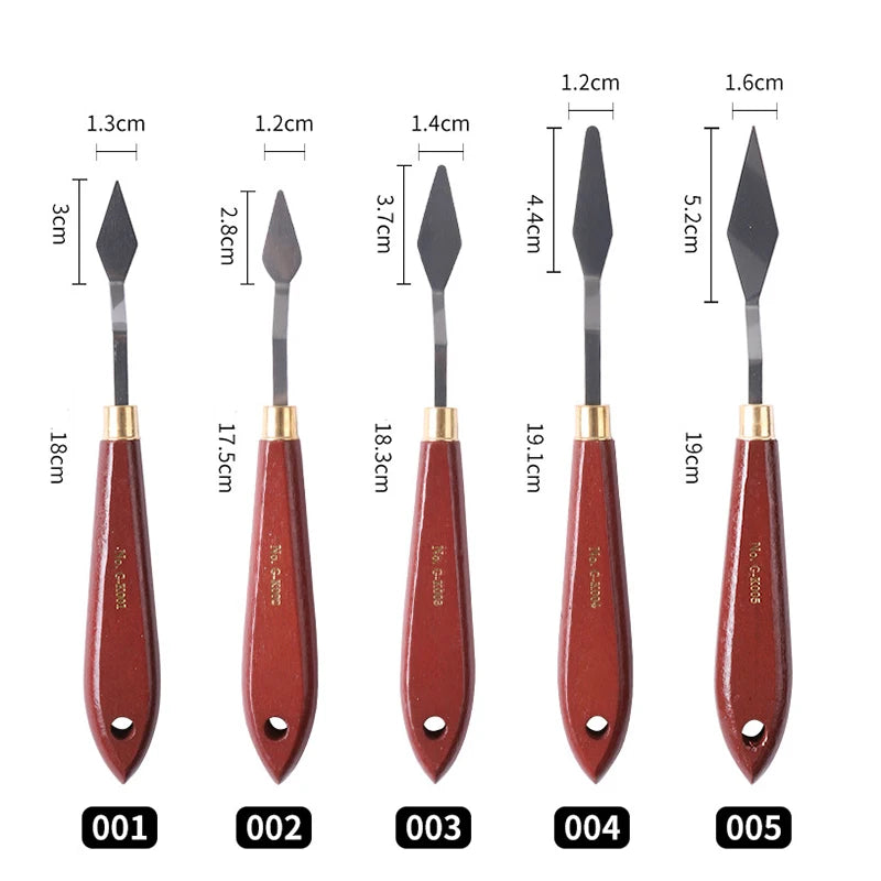 1pcs Oil painting scraper Art supplies Single 22 types of gouache paint Wooden high elastic stainless steel flat pointed spatula