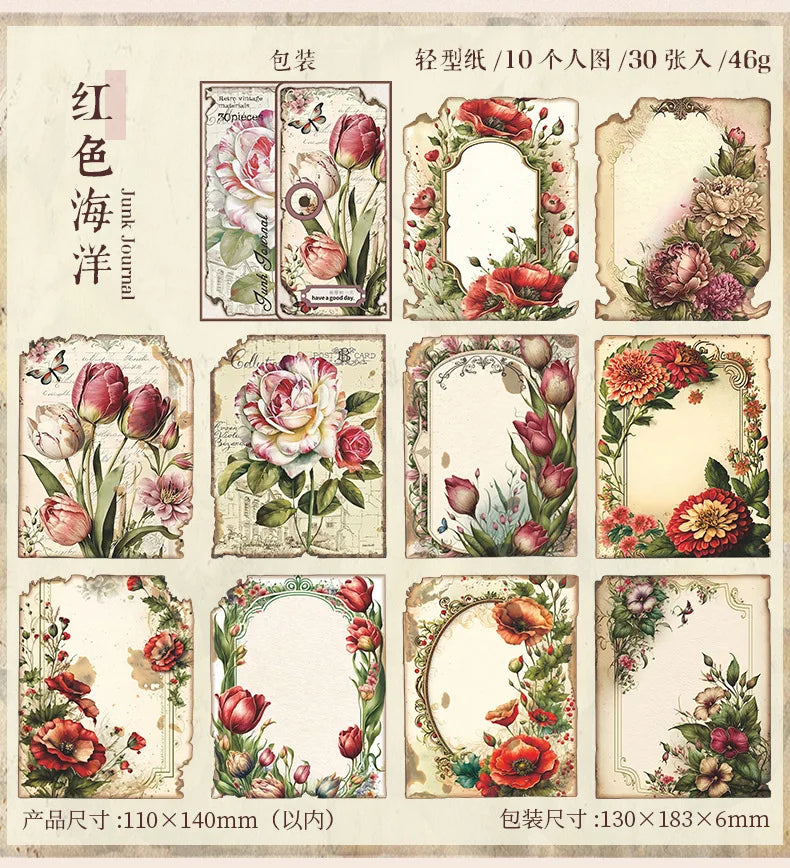 30pcs/pack Vintage Materials Paper Lost Garden Series DIY Scrapbooking Deco Junk Journal Planner Collage Photo Album Craft Paper