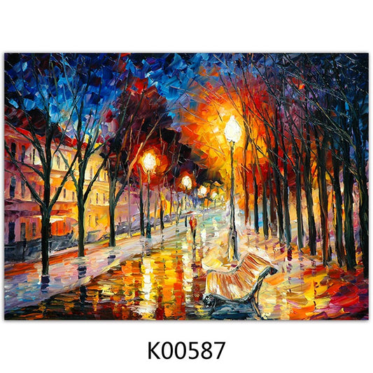 Midnight Lantern Walk – Impressionist Cityscape Canvas